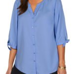 FRENCH-BLUE Georgette Button Front Tie Sleeve Cafe Blouse Size 20 - 40