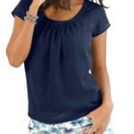 NAVY Modal Blend Pleat Detail Mesh Sleeve Top Size 20 - 28