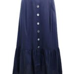 NAVY Linen Blend Button Front Midi Skirt Size 16 Only