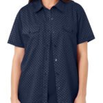 NAVY Mini Dot Short Sleeve Rounded Hem Utility Cotton Shirt Size 20 - 32