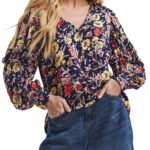NAVY Mixed Print Volume Cuff Blouse Size 10 - 32