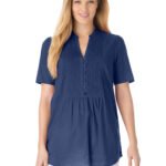 NAVY Pintucked Half-Button Tunic Size 20 - 42