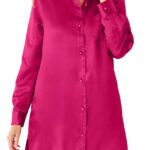 BRIGHT-CHERRY Long Sleeve Satin Blouse Size 16 - 34