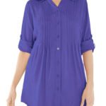 PURPLE Pintucked Roll Sleeve Tunic Shirt Size 20 - 42