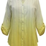 YELLOW Modal Blend Ombre Striped Roll Sleeve Blouse Size 12 - 22