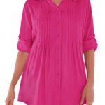 PINK Pintucked Roll Sleeve Tunic Shirt Size 20 - 26