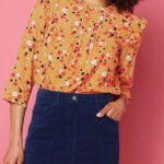 YELLOW Floral Pintuck Blouse Size 14 - 24