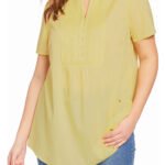 YELLOW Cotton Pintucked Half Button Tunic Size 16 - 38