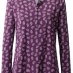 WINE Pure Cotton Paisley Print Henley Top Size 20 - 30