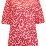 RED Floral Print Puff Sleeve Blouse Size 14 - 20