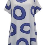 WHITE Circle Print Textured Dipped Hem Top Size 16 - 32