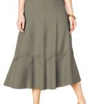 TAUPE A-Line Linen Blend Pintuck Trim Panel Skirt Size 32