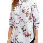 WHITE Mixed Flowers Long Sleeve Kate Big Shirt Size 14 - 34
