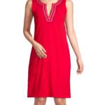 Lands'End RED Embroidered Cotton Jersey Sleeveless Dress Size 14 - 22