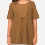 COFFEE Embroidered Inset Round Neck A-Line Fit Slub Tee Size 16 - 34