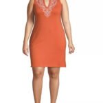 Lands'End TANGERINE Cotton Jersey Embroidered Sleeveless Dress Size 10 - 26