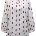 WHITE Pure Cotton Printed Notch Neck Top Size 16 - 18