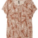 TAN Tropical Leaf Print Short Sleeve Top Size 16 - 30