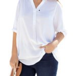WHITE 3Q Sleeve Tab-Front Tunic Size 36 - 44