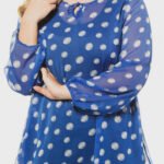 BLUE Sheer Chiffon Graphic Print Blouse Size 16 - 34