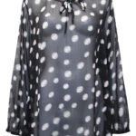 BLACK Sheer Chiffon Graphic Print Blouse Size 24 - 34