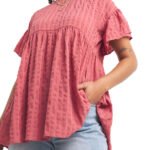 ROSE Textured Short Frill Sleeve Top Size 10 - 18