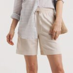 SAND Linen Blend Tie Waist Shorts Size 14 - 22