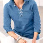 SKY-BLUE Pure Cotton Eyelet Detail 3/4 Sleeve Top Size 14 - 28