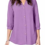 VIOLET Bracelet Sleeve Light & Airy Y-Neck Blouse Size 16 - 40