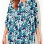 TURQUOISE Waterfall Layered Floral Breezeway Georgette Blouse Size 20 - 38