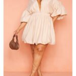 STONE Volume Sleeve Puffball Hem Dress Size 16 - 30