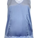 SKY-BLUE Lace Trim Satin Tank Top Size 12 - 32