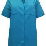 TURQUOISE Pure Cotton Notch Neck Blouse Size 20 - 30