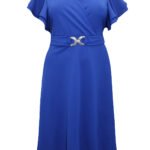 ROYAL-BLUE Flutter Sleeve Buckle Detail Wrap Dress Size 22 - 26