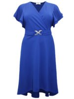 ROYAL-BLUE Flutter Sleeve Buckle Detail Wrap Dress Size 22 - 26