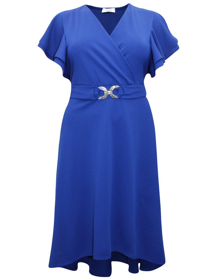 ROYAL-BLUE Flutter Sleeve Buckle Detail Wrap Dress Size 22 - 26 - Image 1