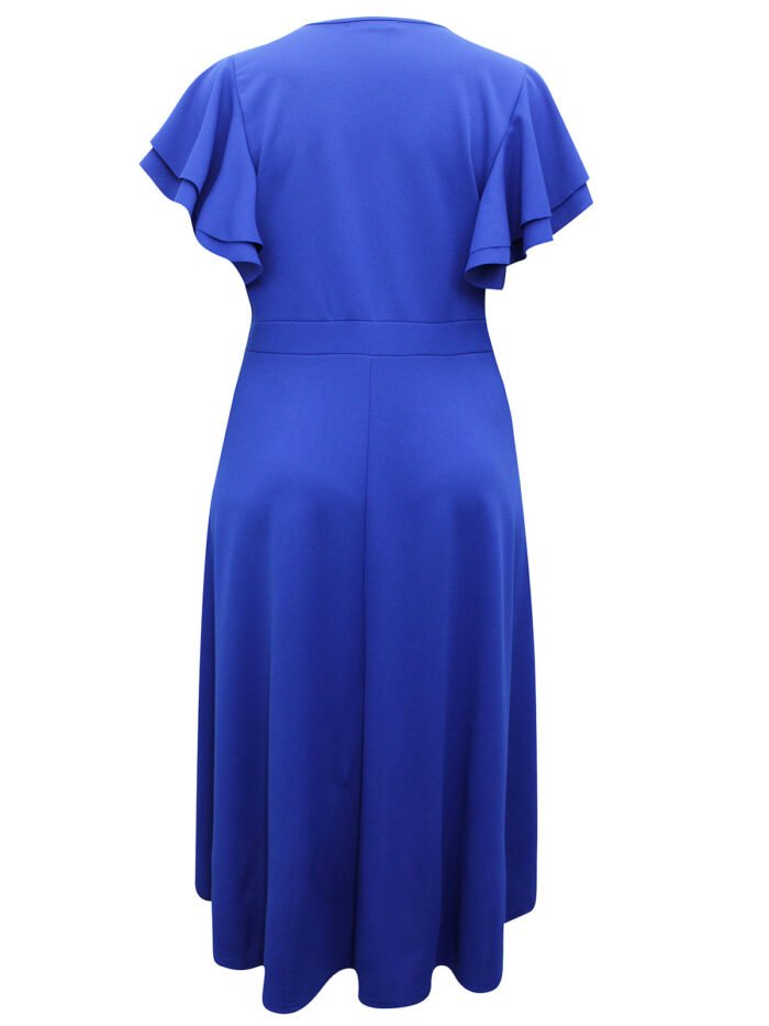 ROYAL-BLUE Flutter Sleeve Buckle Detail Wrap Dress Size 22 - 26 - Image 4