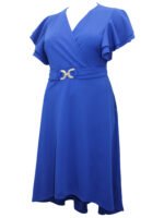 ROYAL-BLUE Flutter Sleeve Buckle Detail Wrap Dress Size 22 - 26 - Image 3