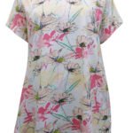 WHITE Pure Cotton Floral Print Lounge Top Size 12 - 34