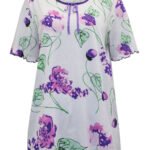 WHITE Pure Cotton Floral Print Lettuce Trim Top Size 18 - 28