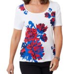WHITE Pure Cotton Floral Print Half Sleeve Top Size 16 - 22