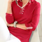 RED Pure Cotton Eyelet Detail 3/4 Sleeve Top Size 20 - 28