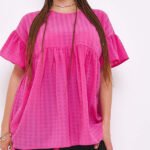RASPBERRY Textured Short Sleeve Frill Sleeve Smock Top Size 14 - 22