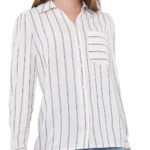 WHITE Striped Textured Shirt Size 14 - 26