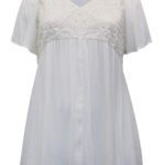 WHITE Crochet Insert Angel Sleeve Crinkle Top Size 14 - 32