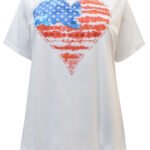 WHITE Pure Cotton Stars & Stripes Heart Print Top Size 14 - 32