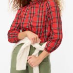 RED Stewart Tartan Ruffle Neck Top Size 12 -30