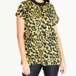 YELLOW Animal Print High Neck T-Shirt Size 12 - 34
