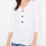 WHITE Pure Cotton Button Detail Tie Cuff Top Size 10 - 24
