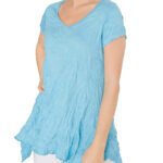 SKY-BLUE Cotton Blend Hanky Hem Crinkle Top Size
